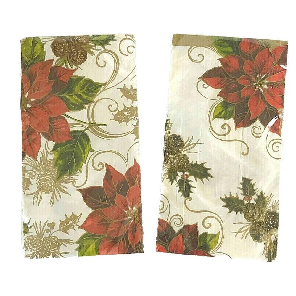 Poinsettia Pine Cone Paper Towels Napkins 2 Pack 20 each Hand Bathroom Guest